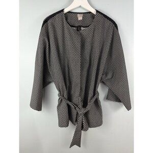 Chico's Tie Waist Kimono Jacket Women Size 3 XL Black White Modern Minimalist